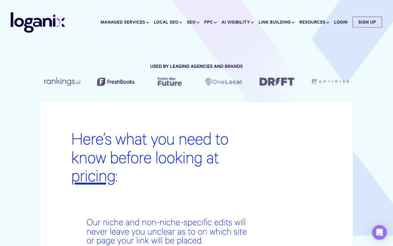 Loganix niche edits service page