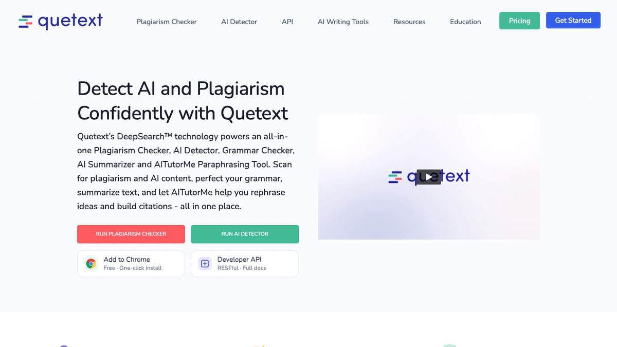 Quetext homepage headline Detect AI and Plagiarism Confidently with Quetext