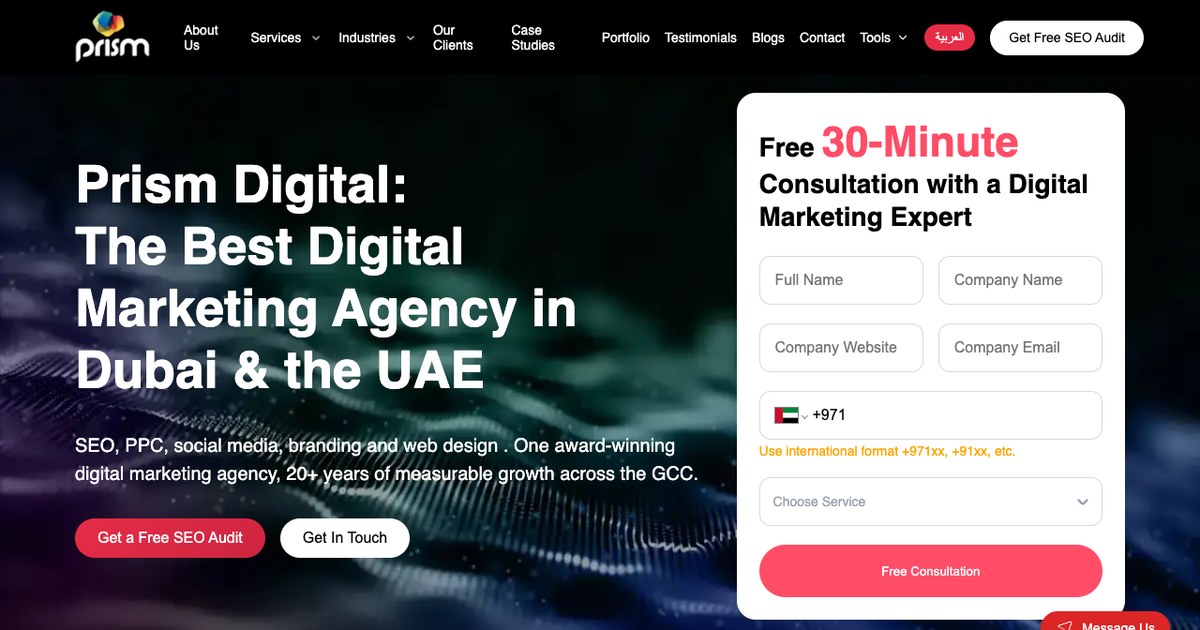 Prism Digital SEO company Dubai website