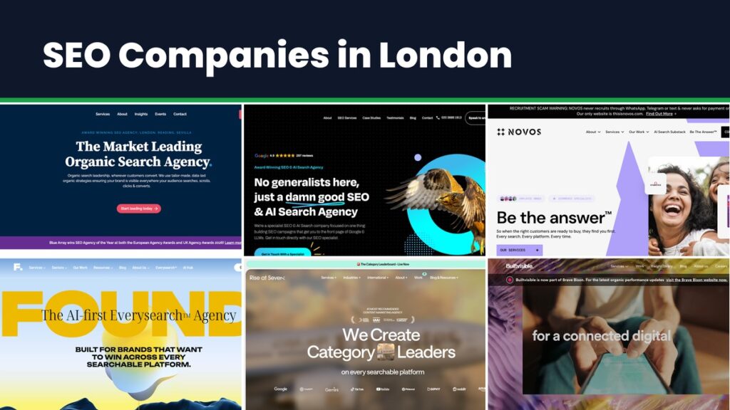 SEO companies in London shown on their own websites